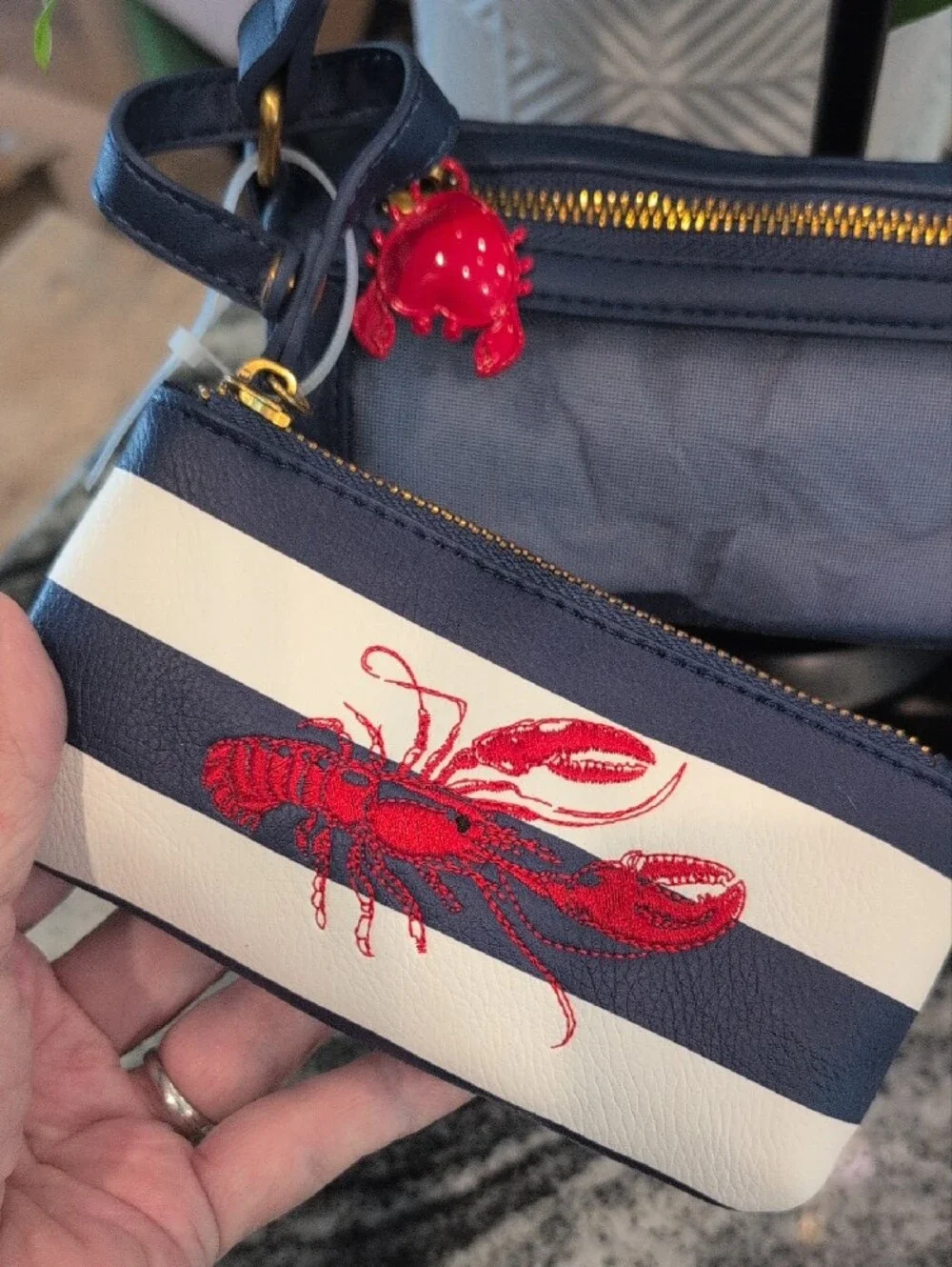 Betsey Johnson Mesh Cylinder Shoulder Bag with Striped Lobster Wristlet